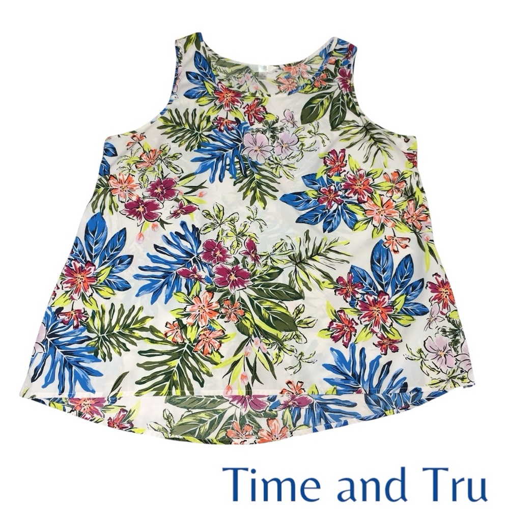 Time and Tru Sleeveless Floral V-Neck Lightweight Top - Women’s Large 12/14 - Picture 7 of 11
